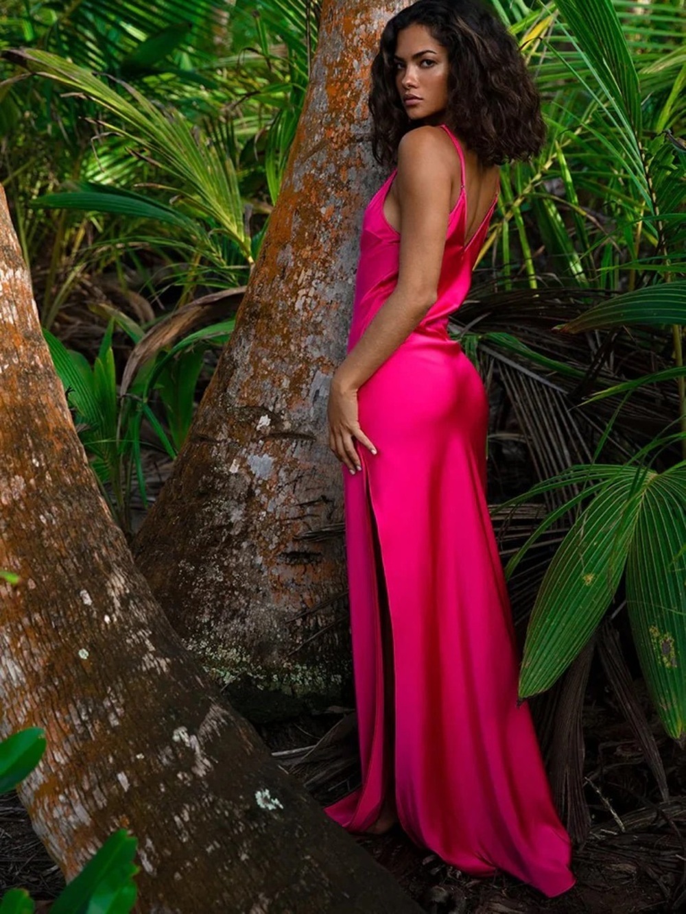 NWT Rat & Boa Anastasia Dress Pink Maxi Long Satin Slip Slit VNeck Rare New Sexy - Picture 3 of 9